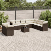 Set Divani da Giardino 11 pz con Cuscini Polyrattan Marrone 3219173