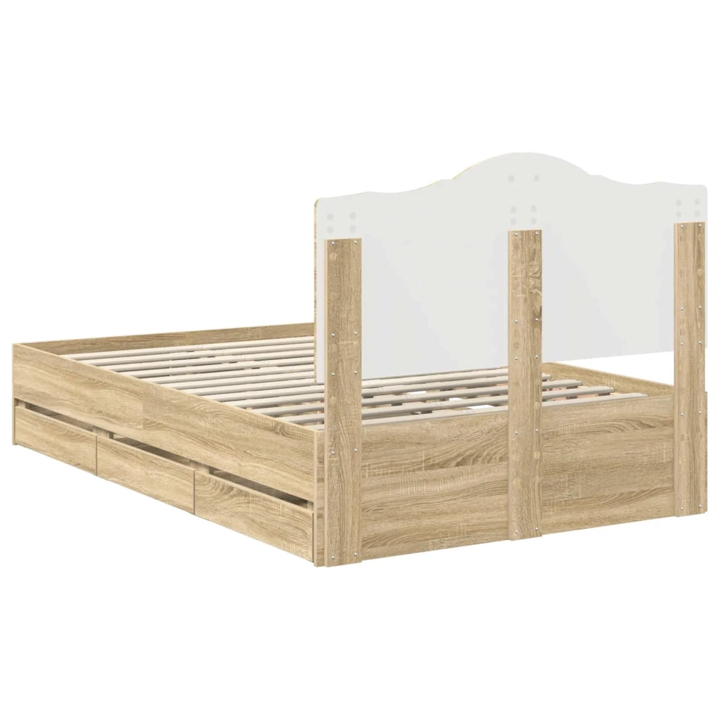 Struttura del letto con cassetto-Giroletto con contenitore-Rete del Letto Rovere Sonoma 120 x 190 cm 450570