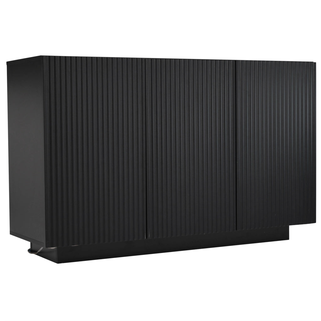 Credenza moderna 120 cm con LED Bluetooth, finitura nera effetto marmo, 3 ante e 6 scomparti