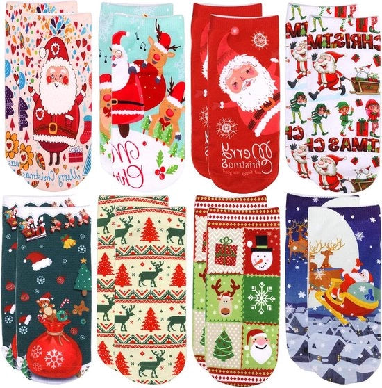 8 paia di calze natalizi divertenti per bambini - Calze casual da unico - Regalo di Natale - Calze di cotone calde - Borse di compleanno - Multicolore