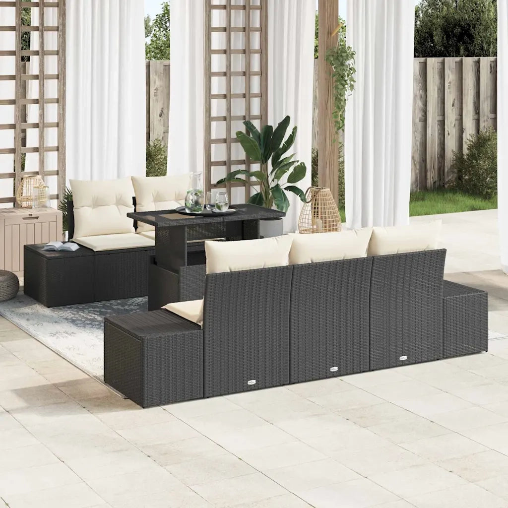 Set Divano da Giardino con cuscino 6 pcs Nero e Crema