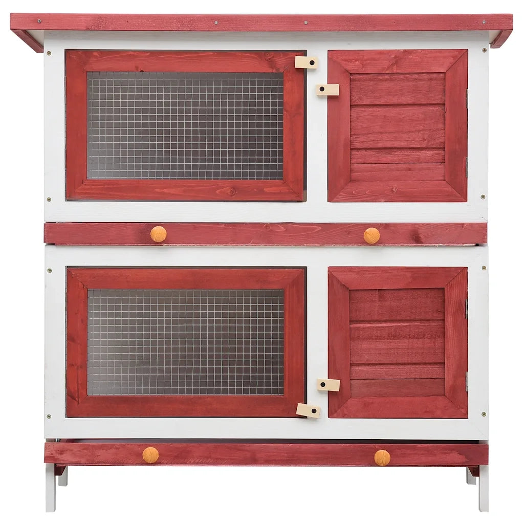 Conigliera per Esterni con 4 Porte Rosso in Legno cod mxl 47433