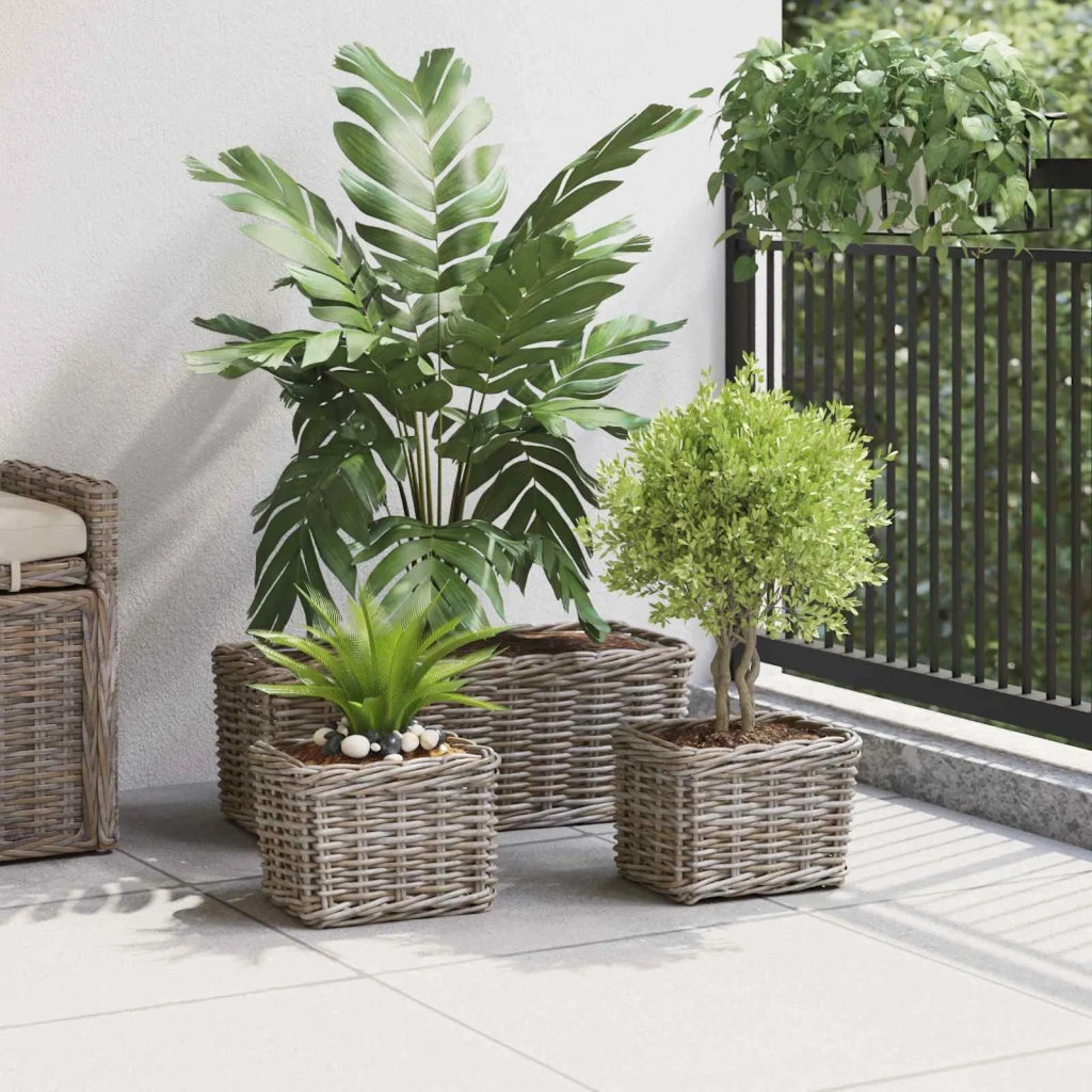 Cestino da Vaso con archiviazione 3 pcs Grigio Rattan Kubu 42020965