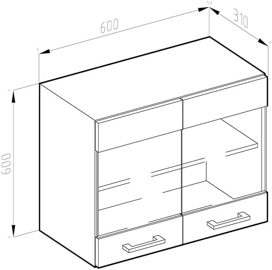 Mobile da cucina in vetro R-Line, Sonoma, 60 cm, per la libera combinazione all'interno di sistemi cucina modulari