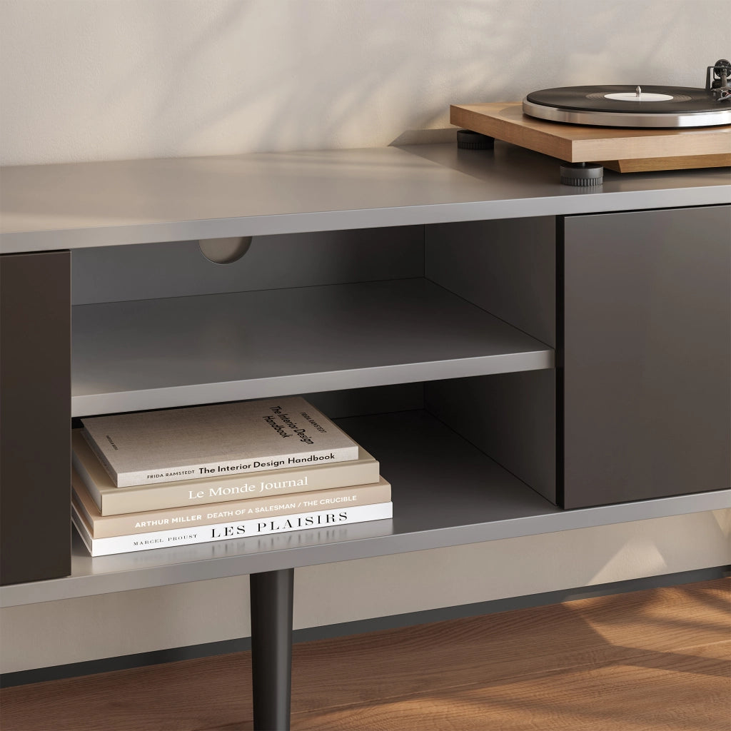 Mobile Porta TV Eskilstuna a 2 Ante e Ripiani 120 x 30 x 47 cm - Grigio Chiaro/Nero [en.casa]