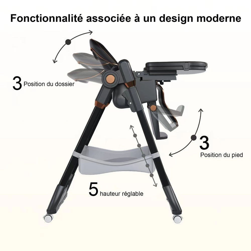 Sedia per bambini ¨C Minimal ¨C Nero, con ruote bloccabili e cintura di sicurezza 0-6 anni