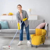 Secchio Lavapavimenti Professionale 20L con Mocio, Strizzatore, Ruote e Manico, 45x26.5x70 cm, Giallo