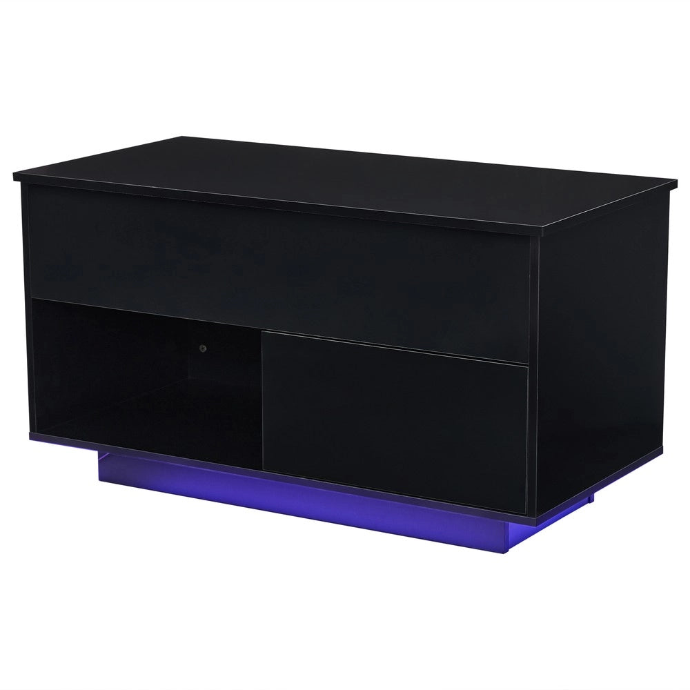 Tavolino da Caff¨¨ con LED e Piano Sollevabile ¨C MINIMAL ¨C Nero, 100x50x55 cm