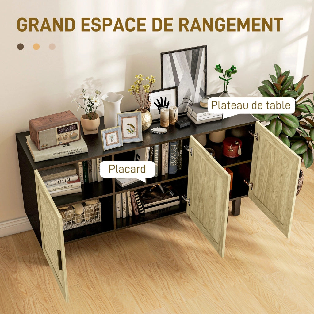 Mobile contenitore con ante effetto cannage ¨C Xylo ¨C 136x41x70 cm nero e legno naturale