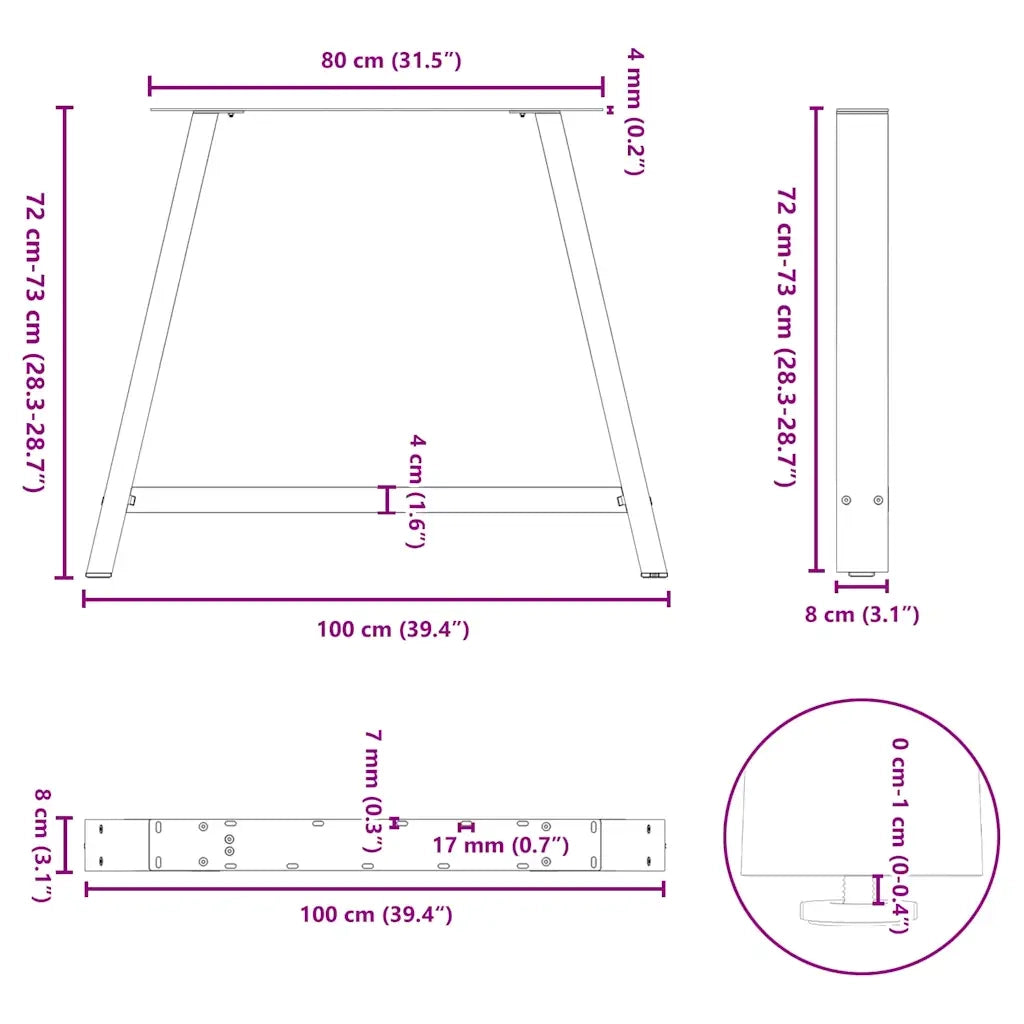 Gambe per tavolo da pranzo a forma di A 2 pz Antracite 100x(72-73) cm Acciaio 4012866
