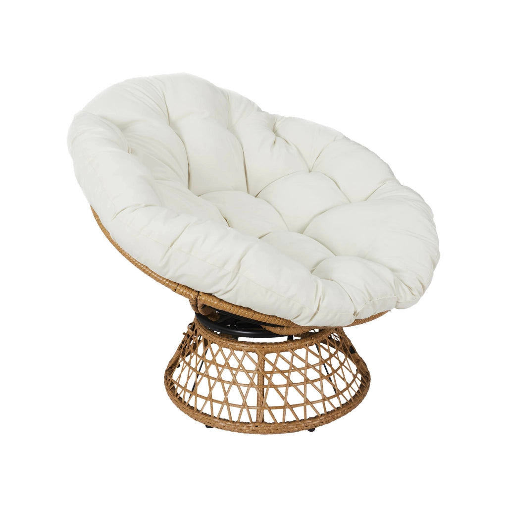 Poltrona papasan girevole a 360° in polirotilene, ecrù