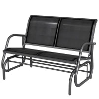 Panchina a Dondolo da Giardino a 2 Posti in Metallo e Tessuto a Rete Traspirante, 120x70x85cm, Nero