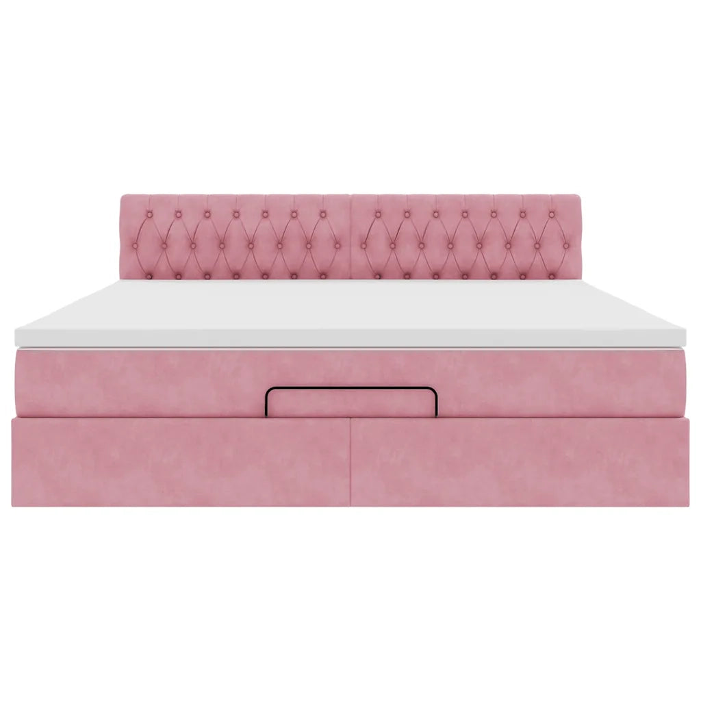 Struttura Letto Pouf con Materasso Rosa 180x200 cm in Velluto 3311866