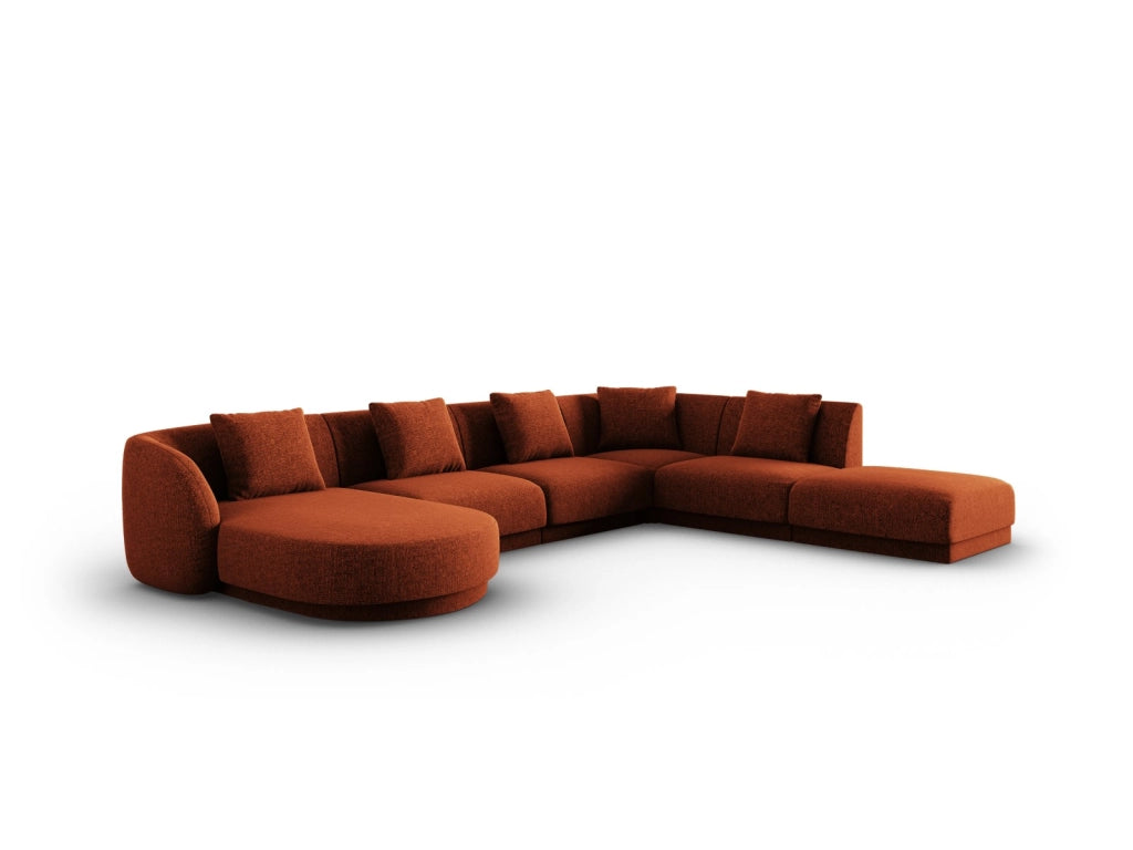 Cosmopolitan Design - Divano panoramico destro "Tulum" 6 posti in ciniglia terracotta 