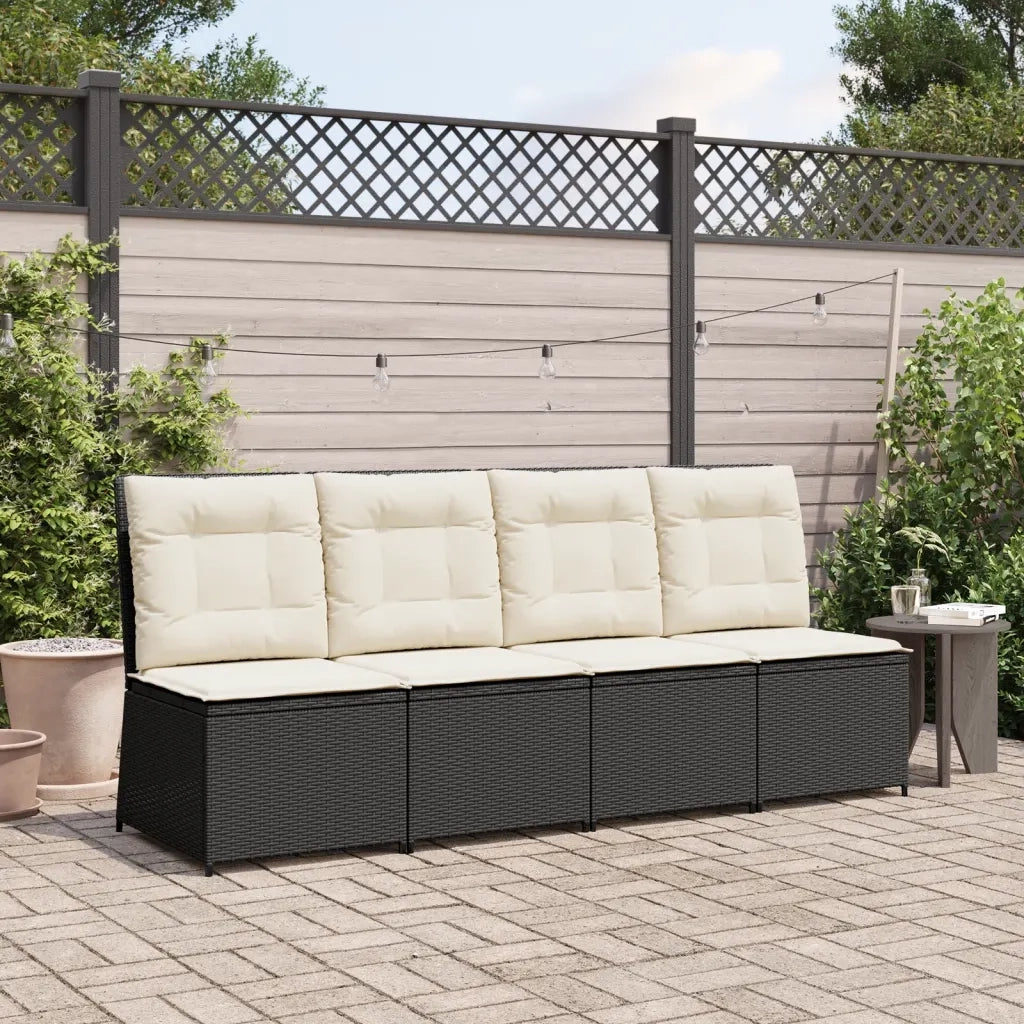Divano Reclinabile da Giardino con Cuscini in Polyrattan Nero 368973