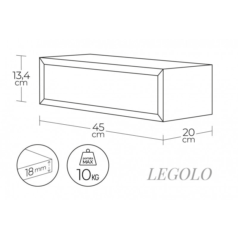 Mensola da Muro Lego con Cassetto, Comodino Sospeso, Mensola da Parete, 45x13.4 p20 cm, Rovere Sagerau - Made in Italy