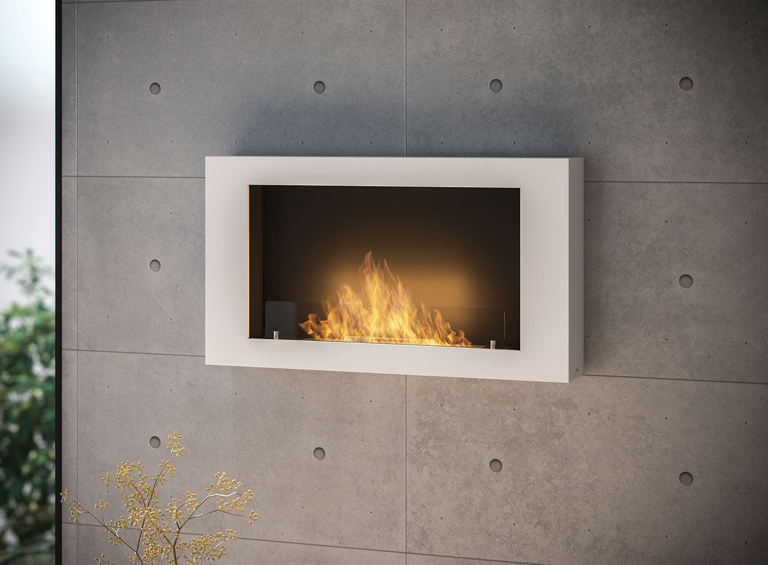 Camino a Bioetanolo da Parete 100x56 cm Murall 1000 Bianco con Vetro