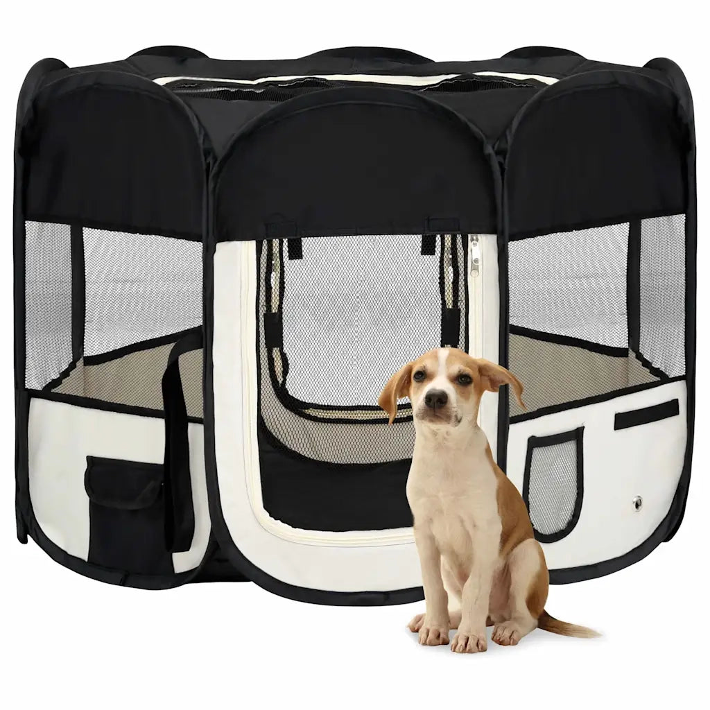 Box per Cani Pieghevole con Borsa Trasporto Nero 90x90x58 cm 171005