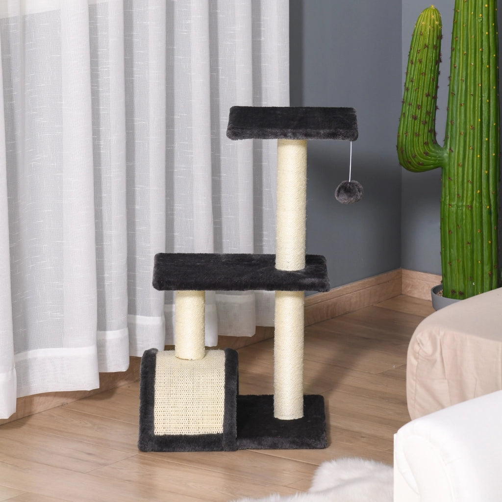 Albero tiragraffi per gatti a torre 72 cm ¨C zephmum ¨C grigio con palle di peluche, tronchi sisal, piattaforma