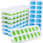 Igloo in forma di cubetto di ghiaccio in silicone, 8 pezzi, facile da aprire e flessibile per 14 cubetti di ghiaccio con coperchio resistente alle gocce, contenitore per cubetti di ghiaccio con coperchi per frigorifero, cocktail (4 blu + 4 verde)