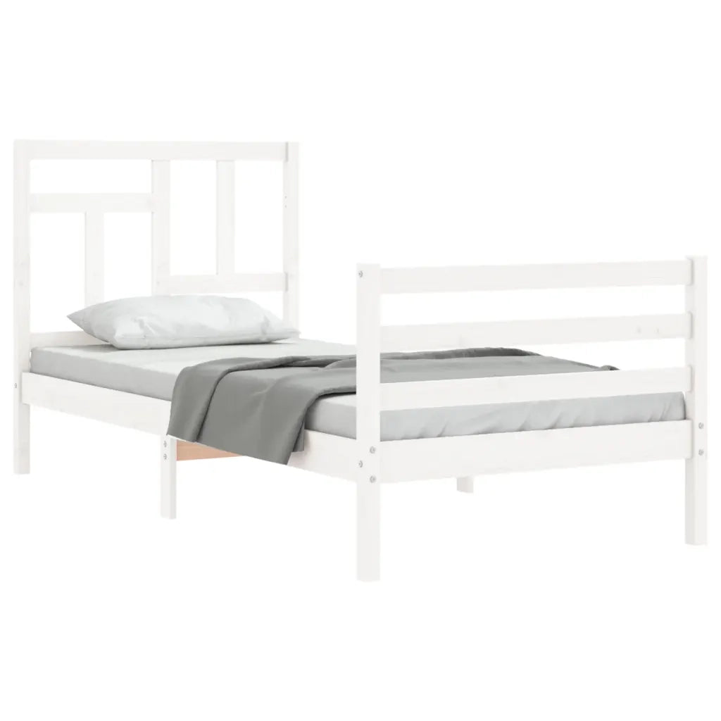 Giroletto con Testiera-Struttura Letto con testiera Bianco 90x200 cm in Legno Massello 634224