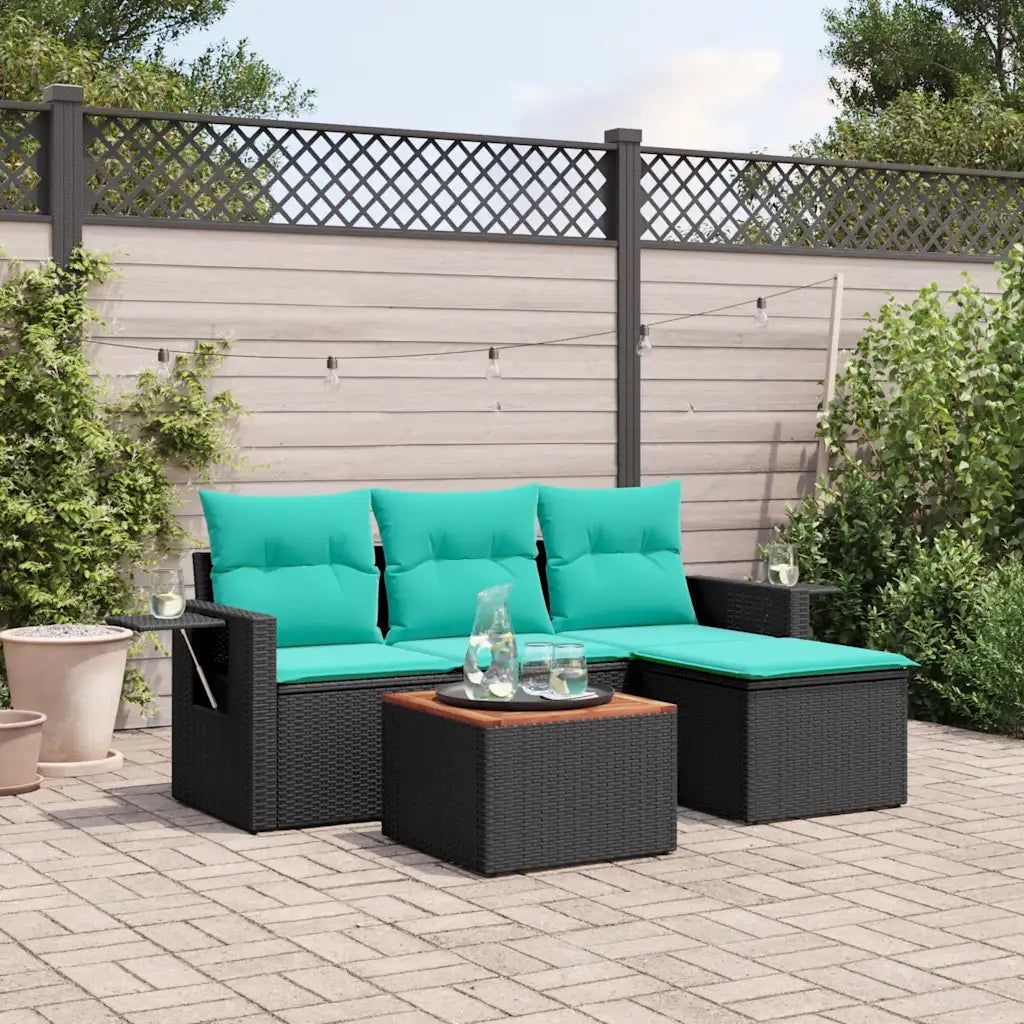 Salotto da Giardino-Set Divani da Giardino 5 pz con Cuscini Nero in Polyrattan 302117