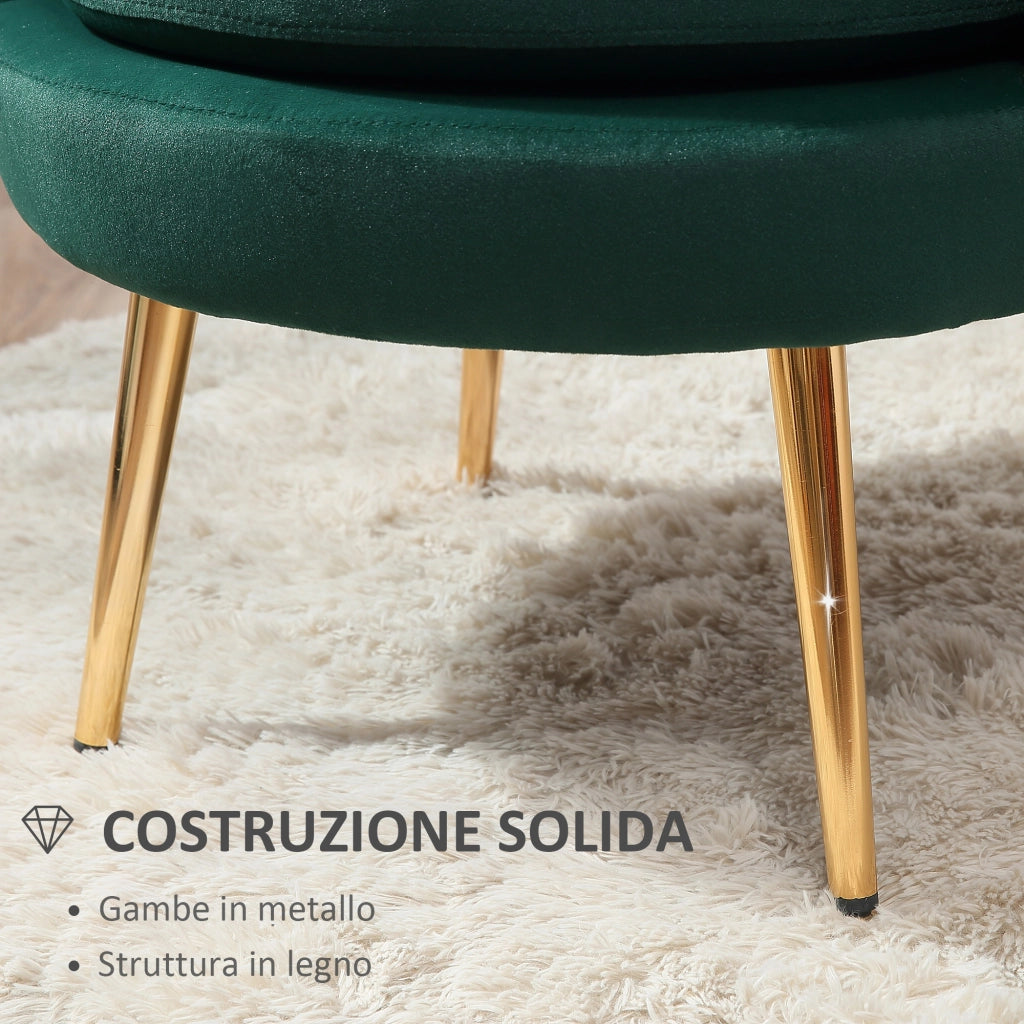 Poltrona Vintage di Design in Velluto Verde Poltroncina da Camera