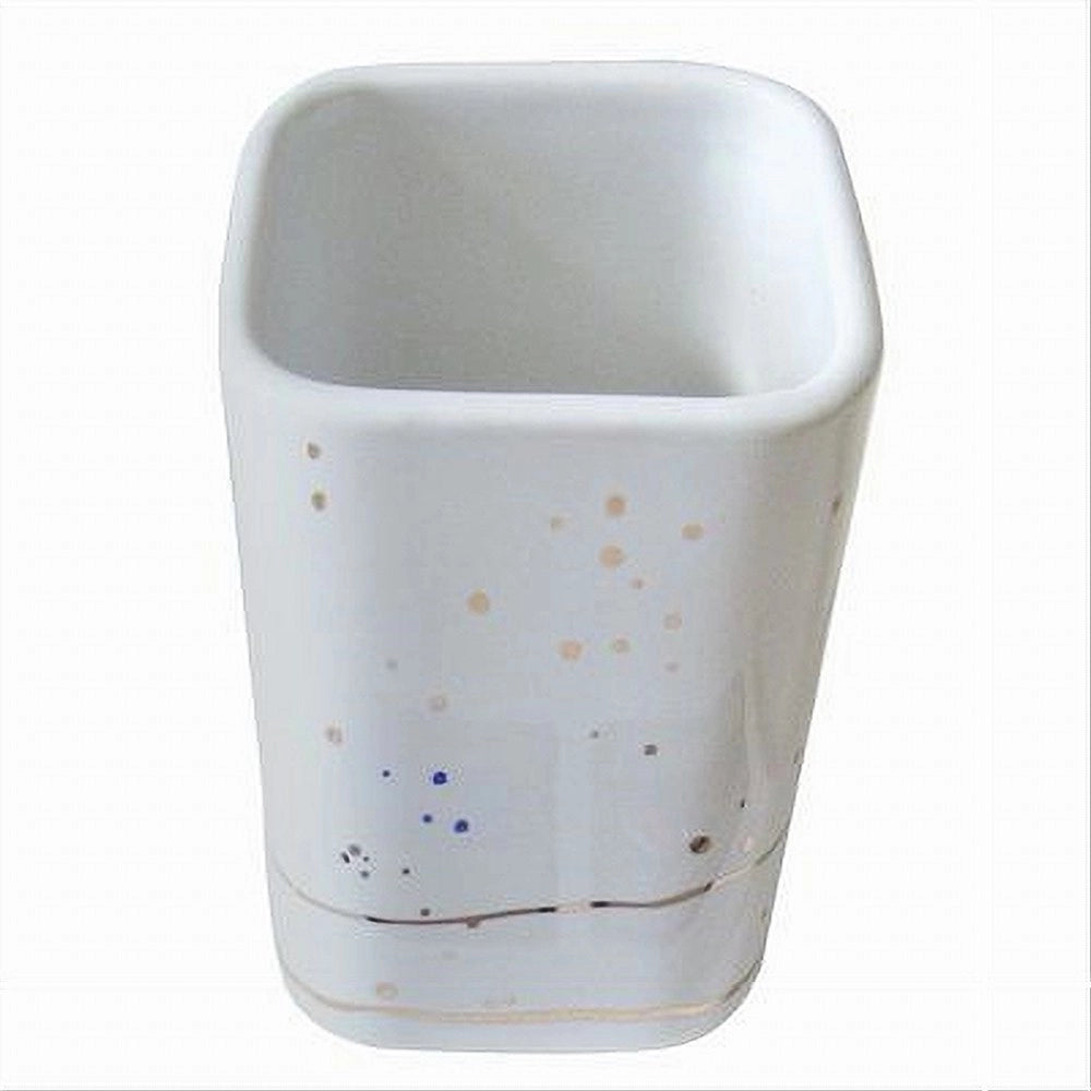 Trade Shop - Bicchiere Porta Spazzolini Accessori Bianco Macchiato Moderno Arredo Bagno 59883 -