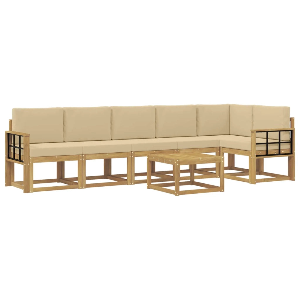 Set di divani da esterno 7 pz Bianco e Beige Poliestere 3387747