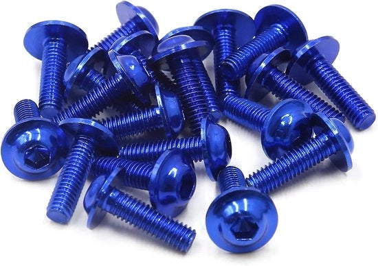 Set di 20 viti M6 x 20 a 6 gomiti in alluminio blu per motocicli con testa a 6 gomiti