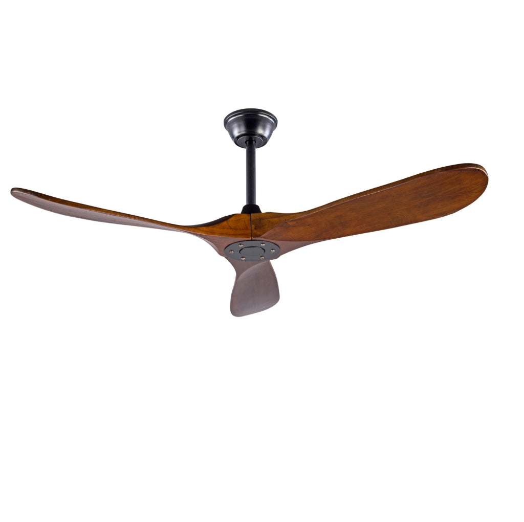 Ventilatore da soffitto a 3 pale in legno senza luce; con telecomando e funzione memoria; nero e noce scuro