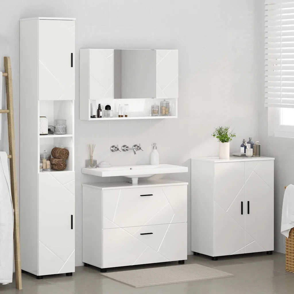 vidaXL Set di mobili per il bagno 4 pcs Bianco lucido 30 x 35 x 192 cm