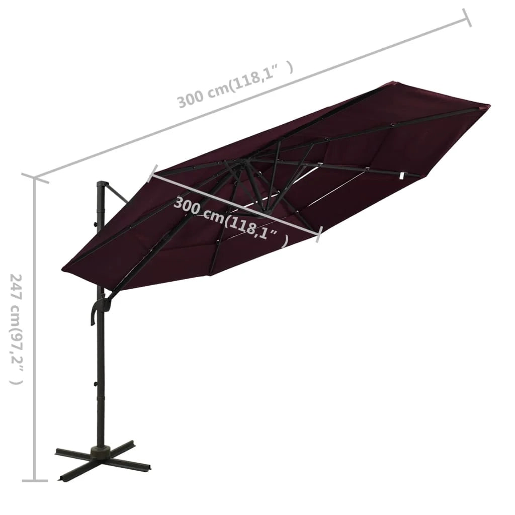 Ombrellone a quattro livelli con palo in alluminio 3 x 3 m bordeaux 02_0008789