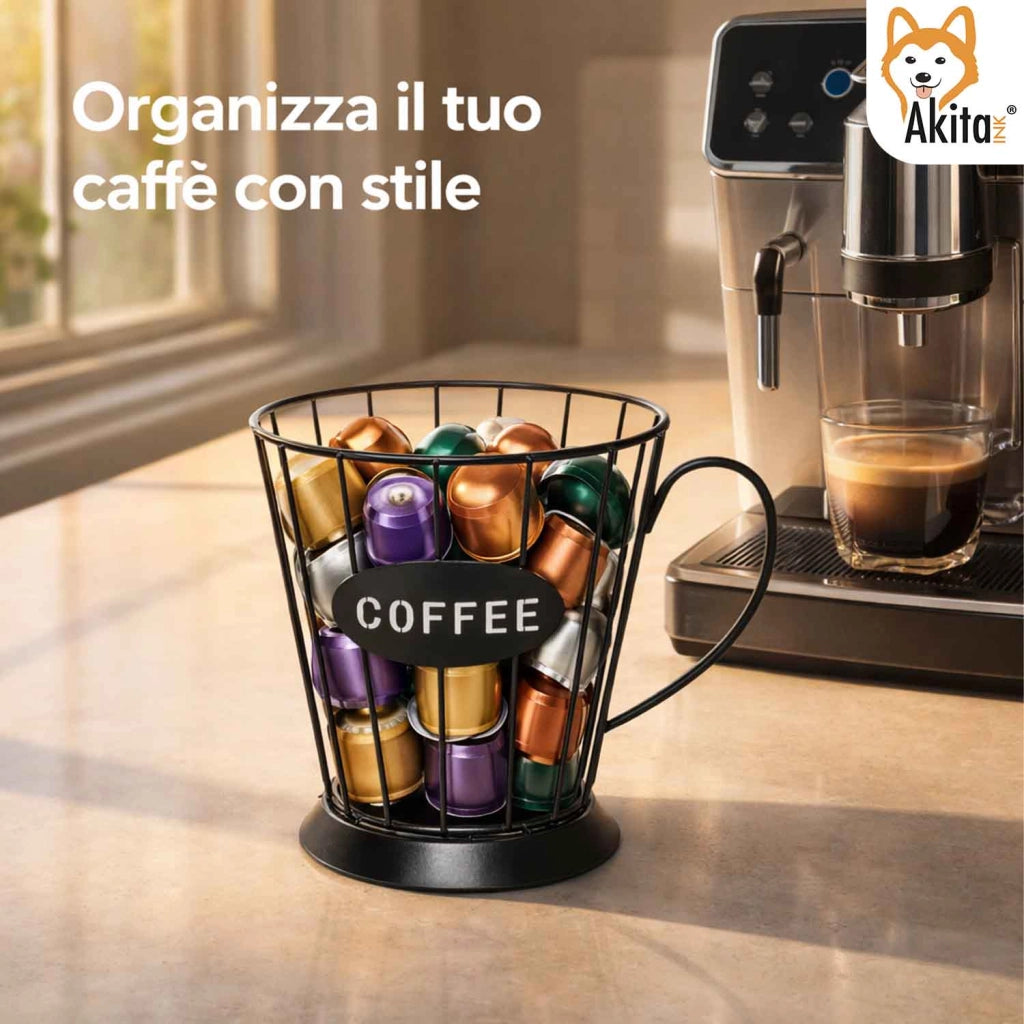 Akitaink Portacapsule Caffe' in Metallo Design Tazza Nero