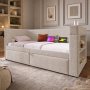 DESMIU Divano letto 90 × 200 cm 1 posto con letto estraibile, 3 USB, Type-C, 2 portabicchieri, senza materasso