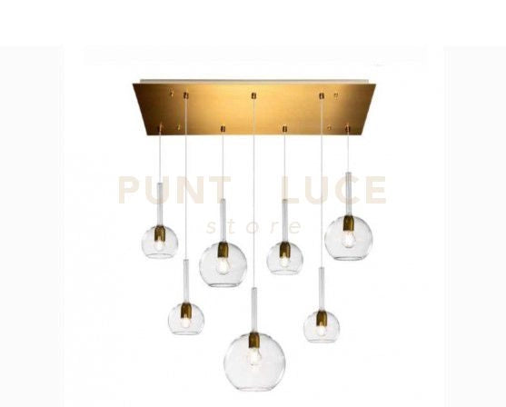 SOSP. OTTONE SAT. RETTANGOLARE 7 LUCI VETRI (1 GRANDE+2 MEDIO +4 PICCOLO) TUTTI TRASPARENTI 1155OS-S7 RMIX-TR