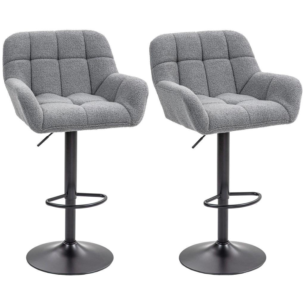 Set 2 Sgabelli Regolabili Stile Retr¨° ¨C Xylo ¨C Rivestimento Effetto Velluto Grigio e Nero