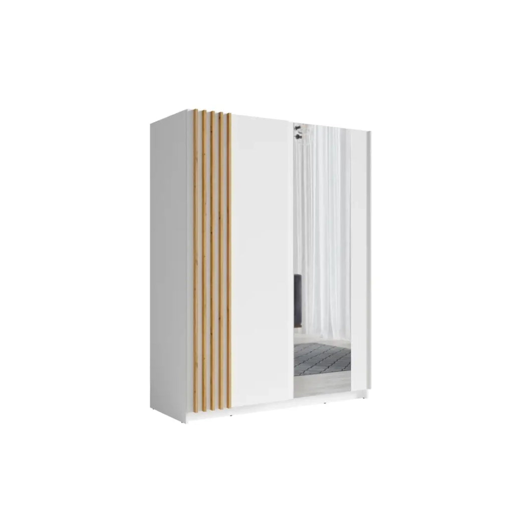 Armadio con 2 porte scorrevoli 200 cm - bianco e rovere - Collezione VARIA