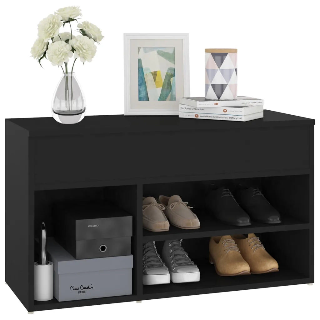 Panca Porta Scarpe | Scarpiera | Mobile per scarpe Nera 80x30x45 cm in Truciolato