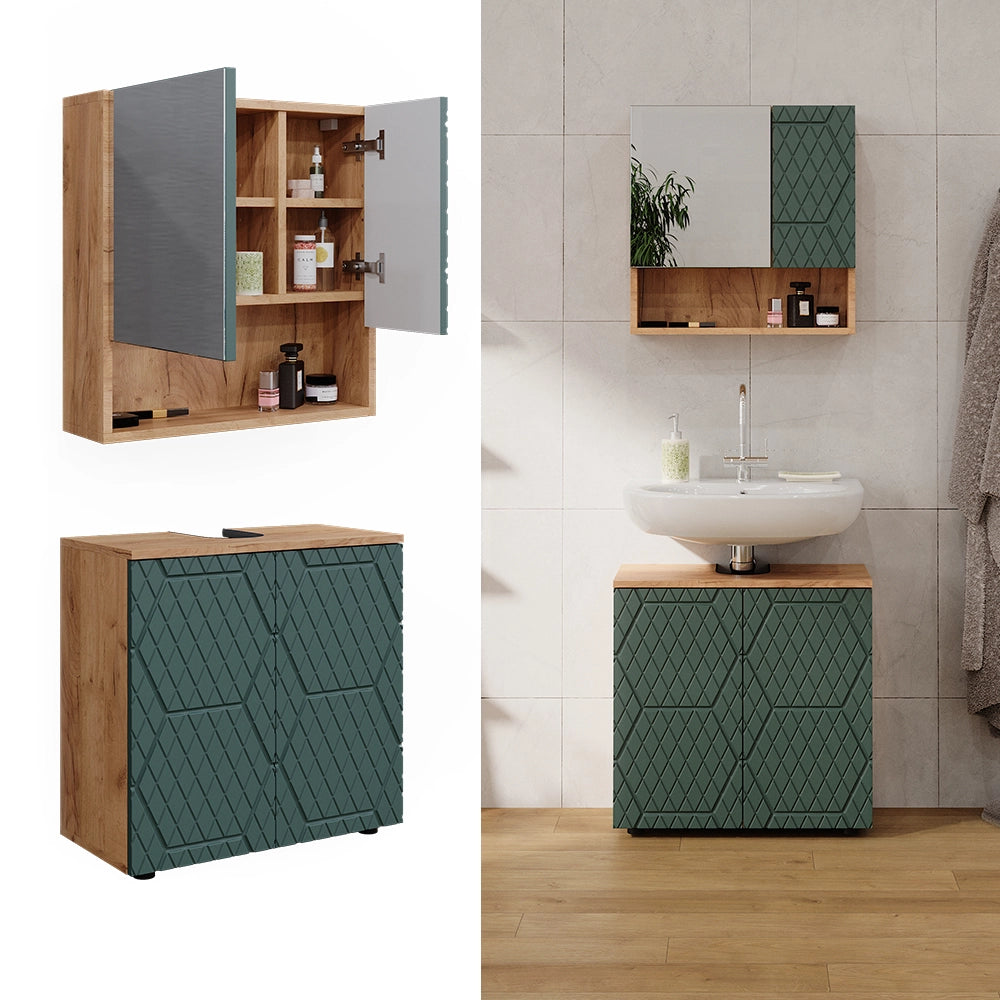 Vicco Set mobili bagno Quercia verde/oro 2 parti, base 60 cm