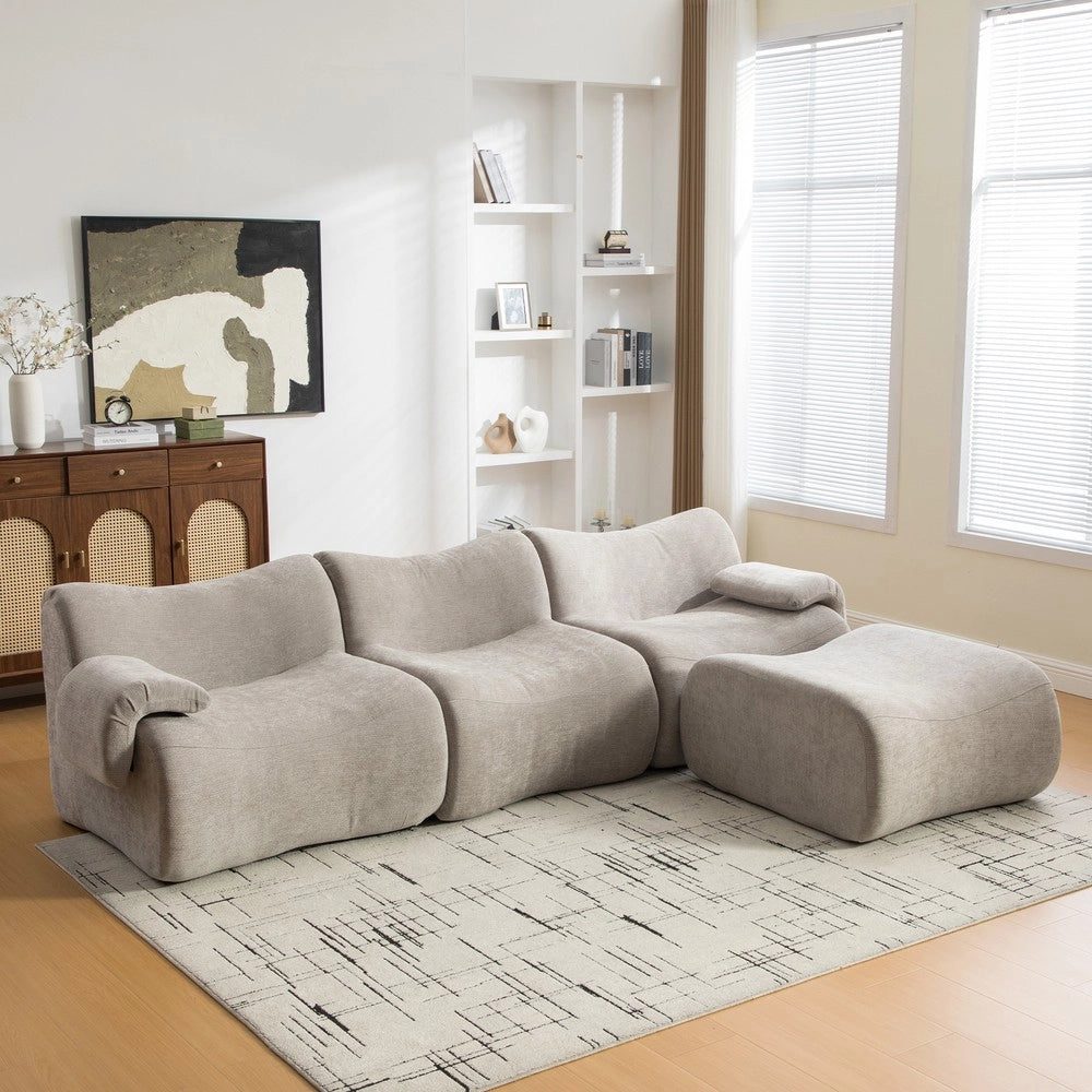 Divano Modulare in Tessuto Chenille ¨C MINIMAL ¨C Grigio, Morbido, Soggiorno