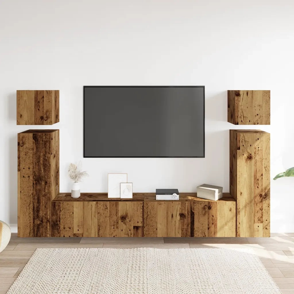 Set Mobile TV 8 pz-Credenza per TV Montato a Parete Legno Antico in Truciolato 941720