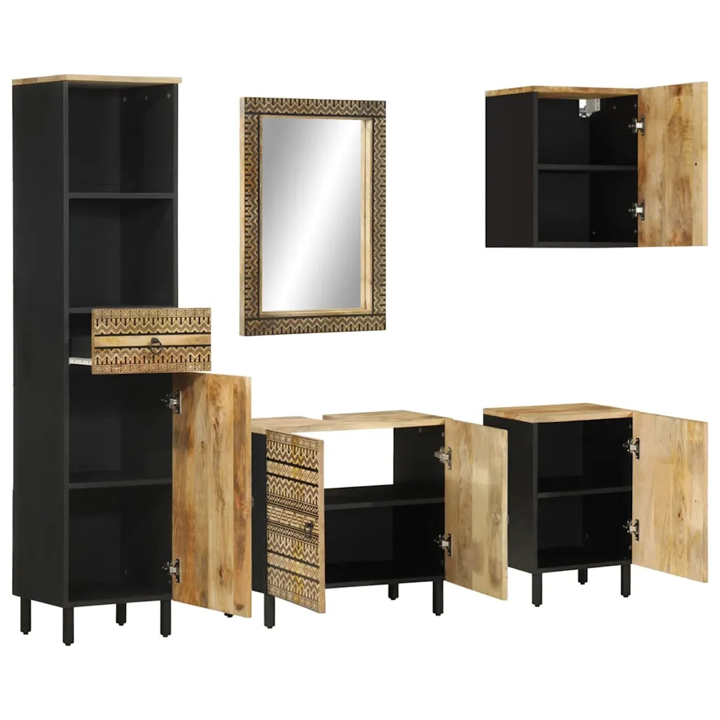 Set Mobili da Bagno 5 pz in Legno Massello di Mango 3310132