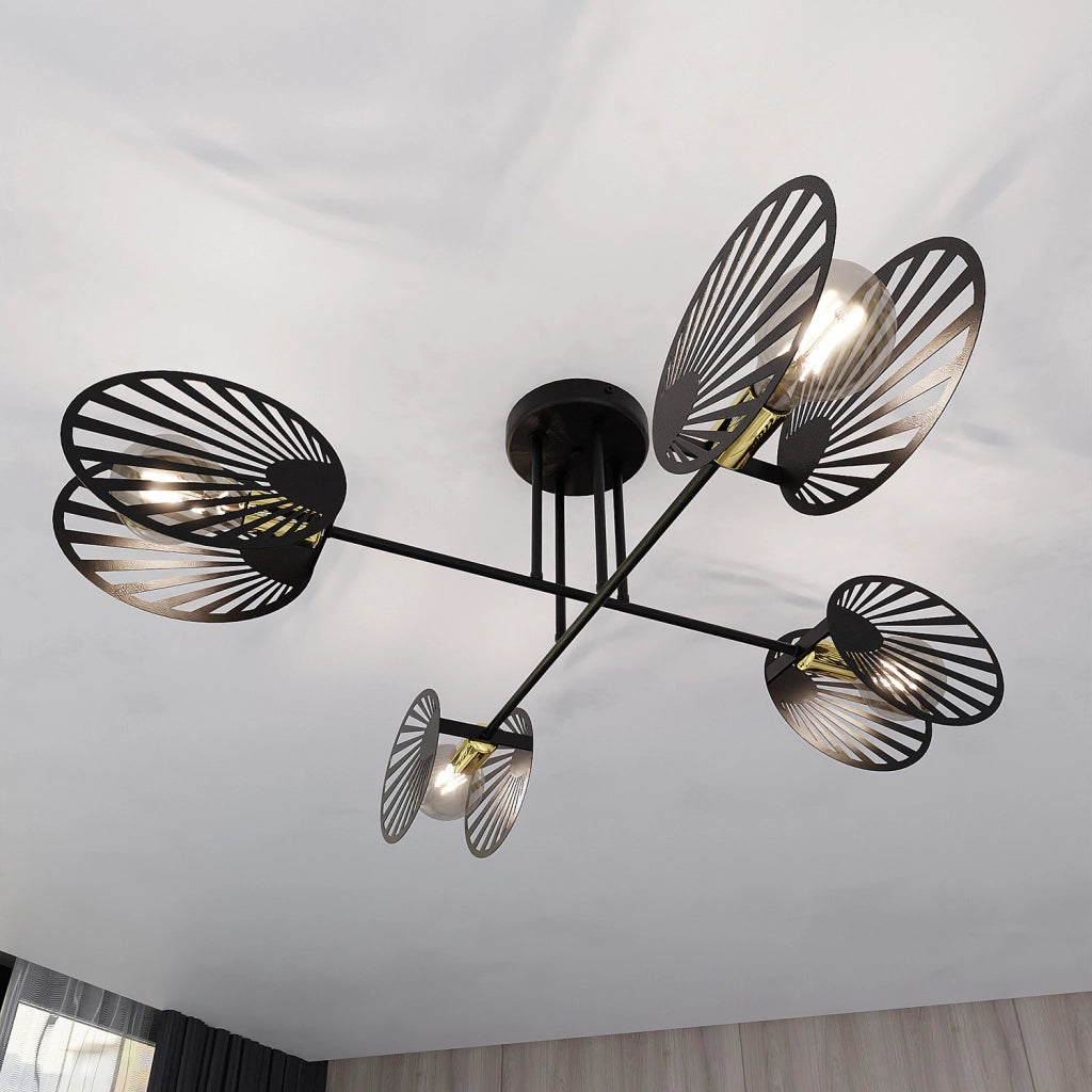 Plafoniera Moderna Ondurgo Acciaio Nero 4 Luci E27