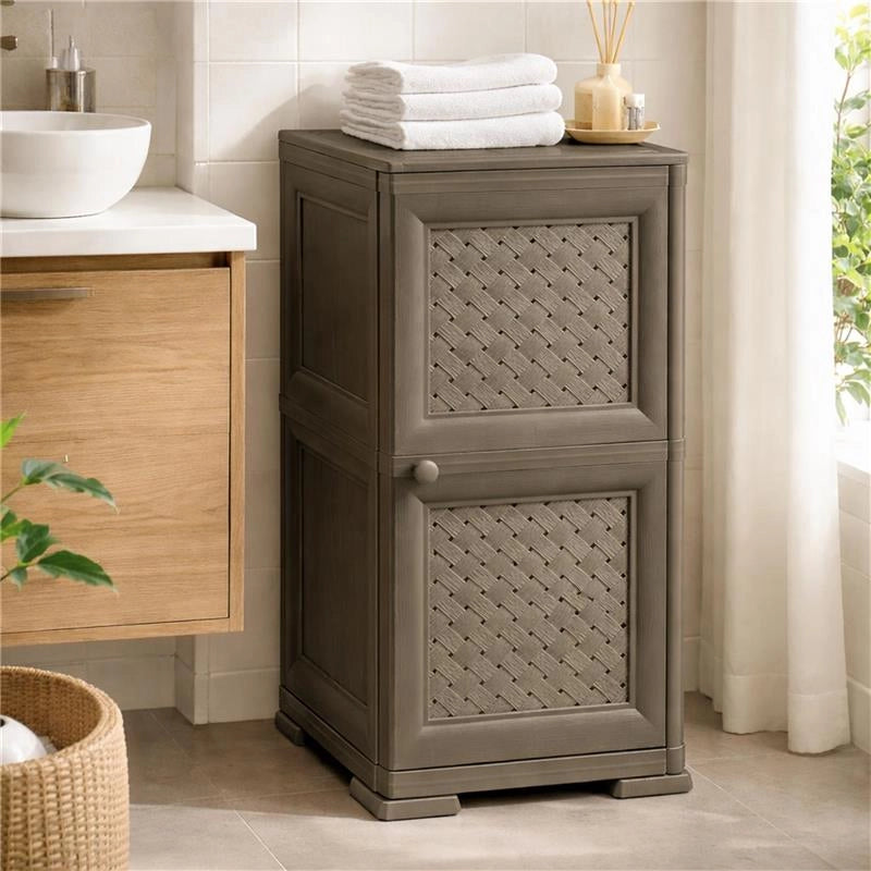 MOBILE ORGANIZZAZIONE CASA 2 MODULI WENGÉ 40X43X85,5 CM CON ANTA TRAFORATA – MOBILE CONTENITORE PER ORDINE E RIORDINO DEGLI SPAZI