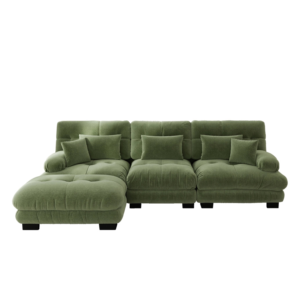 Divano Angolare Modulare con Ottoman ¨C MINIMAL ¨C Velluto a Coste, Verde, Chaise Longue