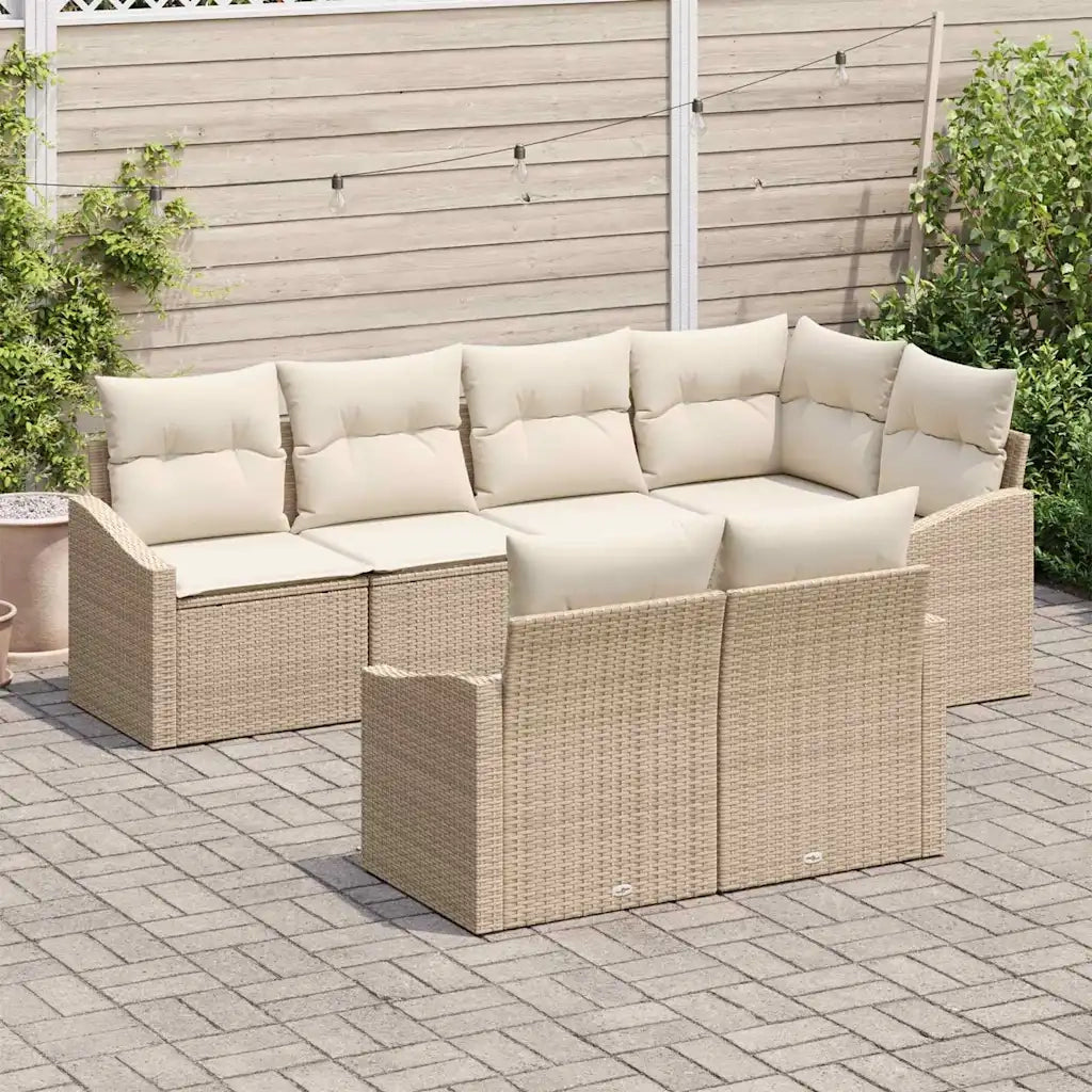 Set di divani con cuscino 7 pcs Beige polyrattan
