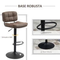 Set 2 Sgabelli Bar Moderni e Girevoli con Schienale e Poggiapiedi, Sgabelli da Cucina con Altezza Regolabile, Rivestimento Pelle PU e Imbottitura, 41.5x45x85-107cm