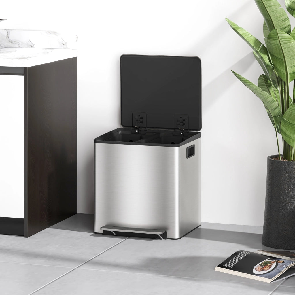Bidone Immondizia a 2 Sezioni con Coperchio Silenzioso ¨C zephmum ¨C Acciaio Inox e PP, 41.8x36.7x44 cm