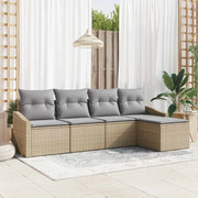 Set di divani con cuscino 5 pcs Beige polyrattan